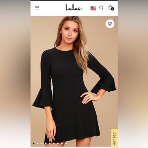 Lulus “center of attention black flounce sleeve dress”